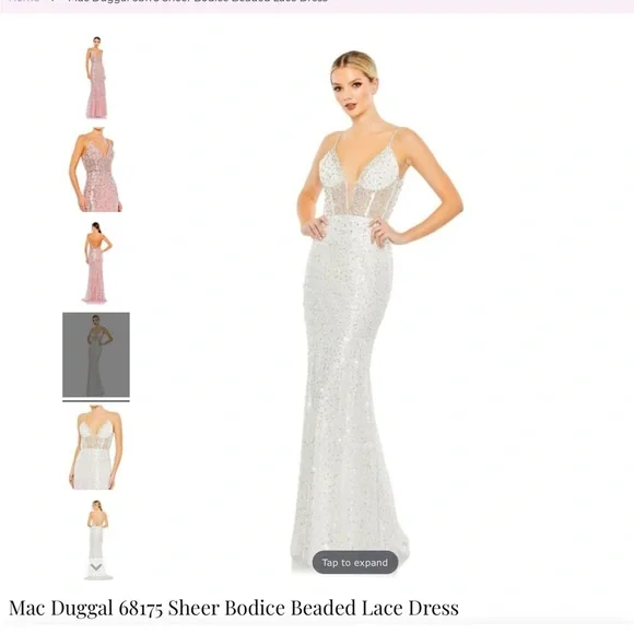 Mac Duggal white Sequin Gown with Train NWOT Size 6 - Picture 5 of 12